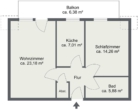 Grundriss - 2 Zimmer Wohnung mit Einbauküche und Sonnenbalkon!